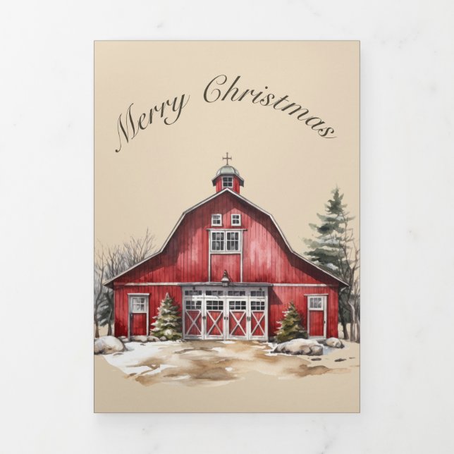 Barn Door Rustic Country Christmas Photo Tri-Fold Invitation (Cover)
