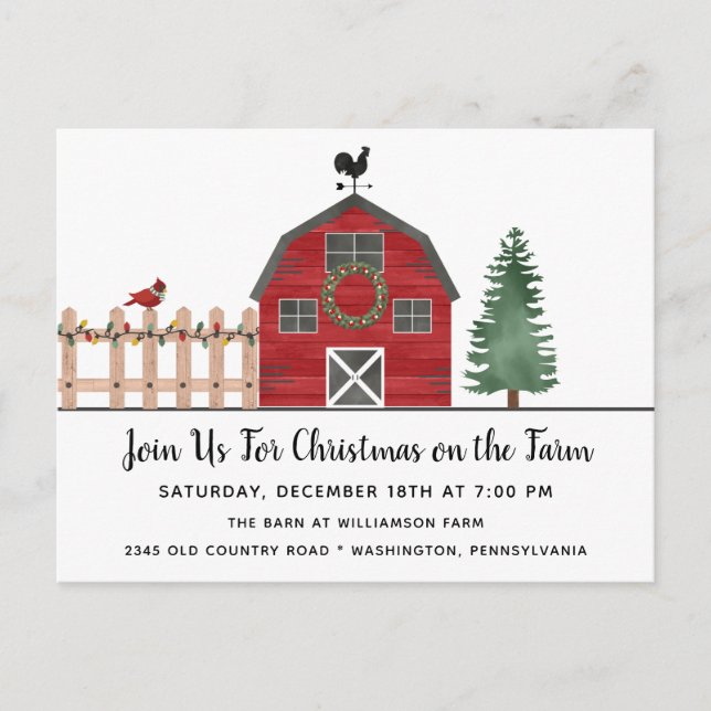 Barn Farm Rustic Country Invitation de Noël (Devant)