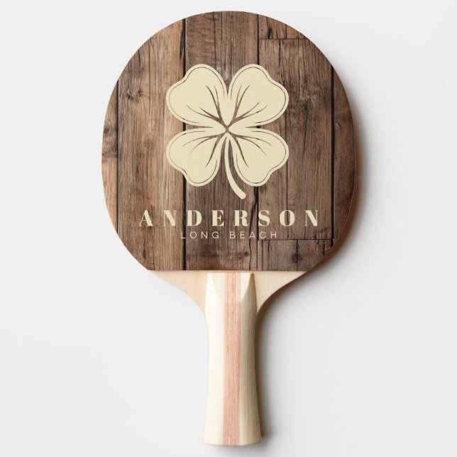 Barn Floor Boards Four Leaf Clover with Name Ping Pong Paddle (Back)