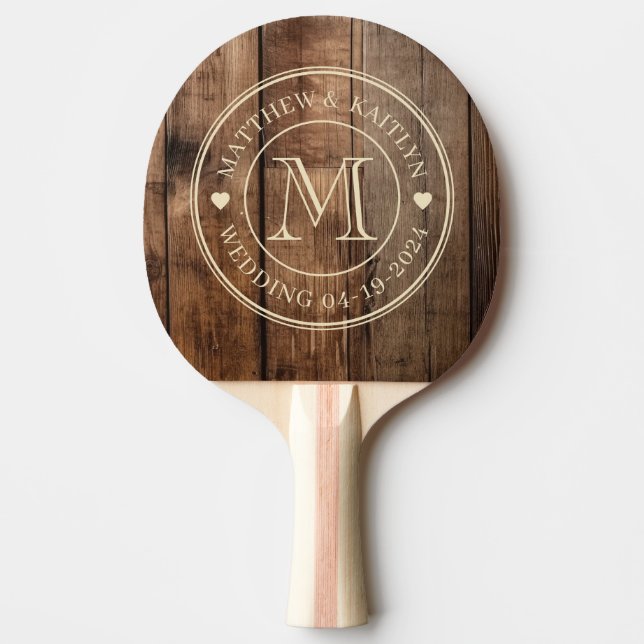 Barn Floor Boards Wedding Monogram Heart Ping Pong Paddle (Front)