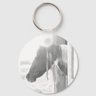 Barn Horse/Black and White Photography Keychain