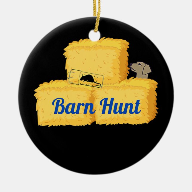 Barn Hunt Dog Rat Hunting Barn Hunt with hay Ceramic Ornament (Front)