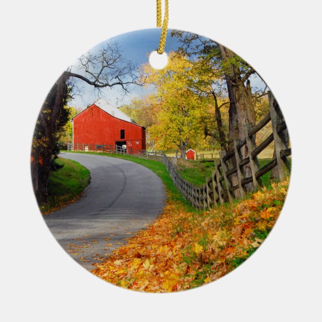 Barn in Fall Ceramic Ornament (Front)