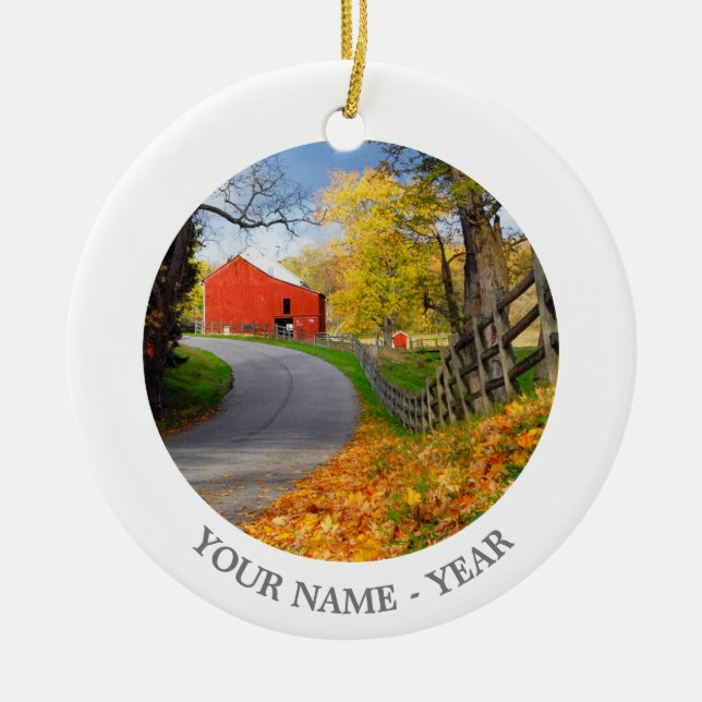 Barn in Fall Ceramic Ornament (Front)