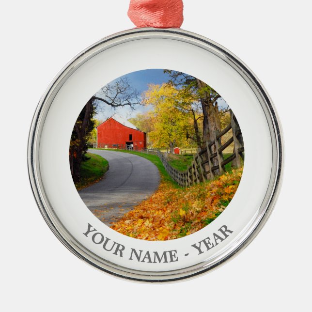 Barn in Fall Metal Ornament (Front)