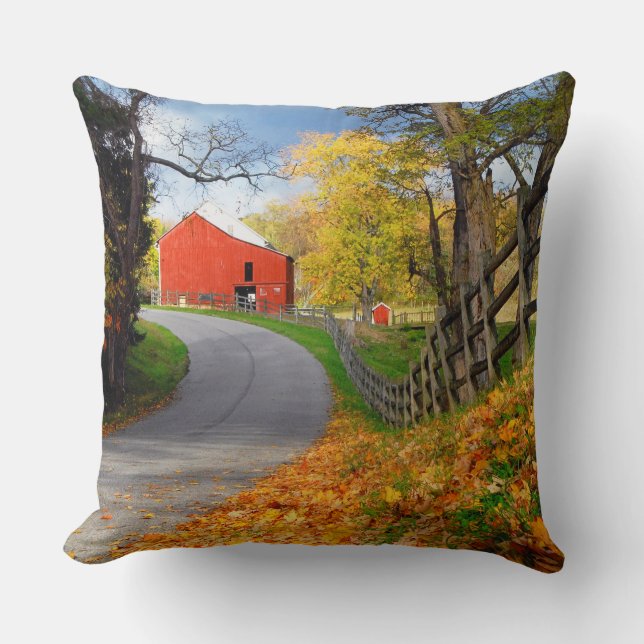 Barn in Fall Throw Pillow (Front)