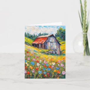 Barn In Wildflower Field Note Card