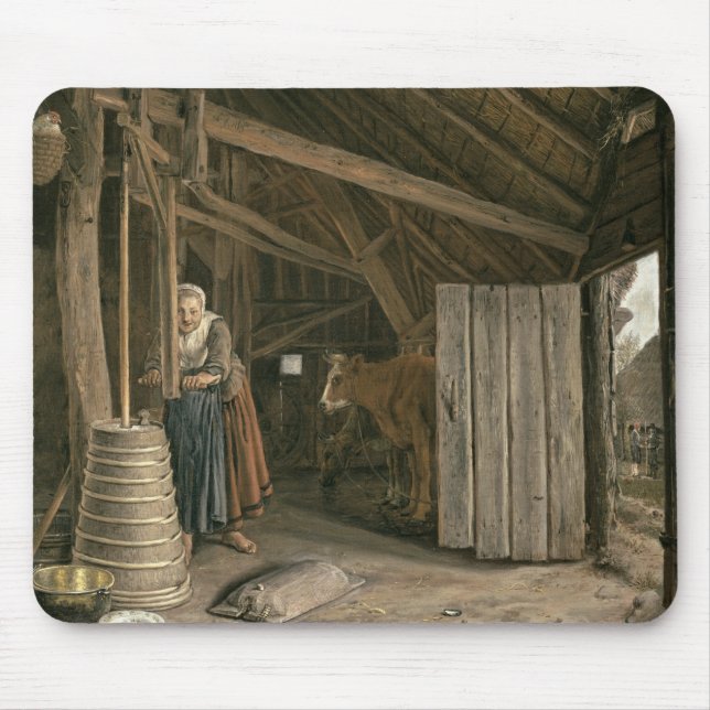 Barn Interior with a Maid Churning Butter Mouse Pad (Front)