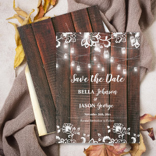 Barn Lace Rustic Wood String Lights Wedding Announcement Postcard