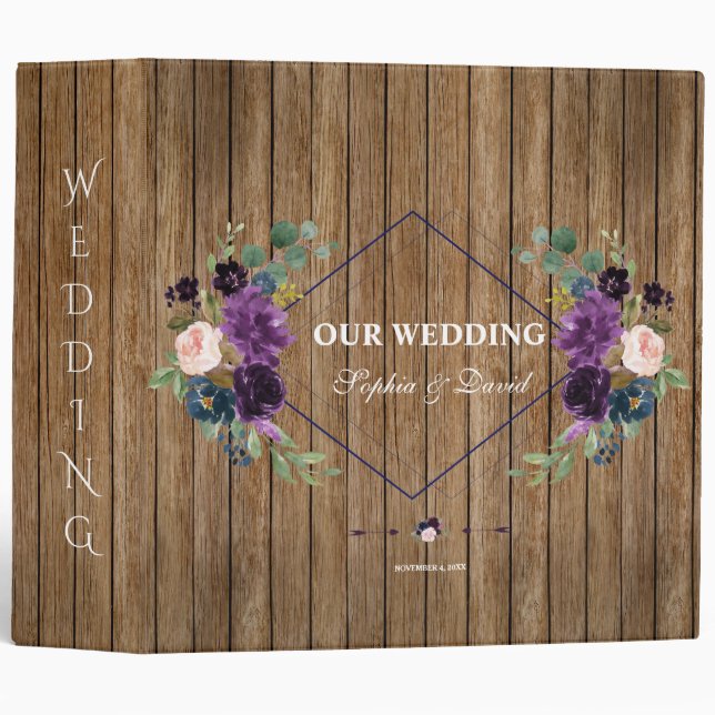 Barn Lavender Pink Navy Blue Floral Wedding Album Binder (Front/Spine)