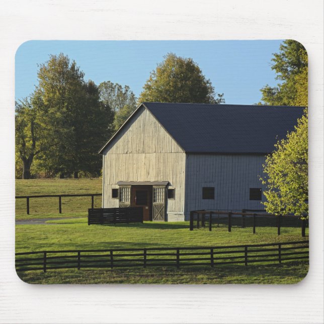 Barn on thoroughbred horse farm at sunrise, mouse pad (Front)