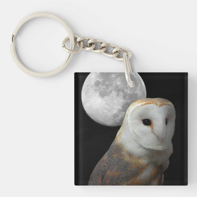 Barn Owl and Moon keychain (Front)