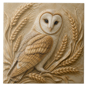 Barn Owl and Wheat Autumn Tile