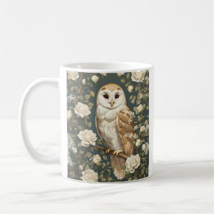 Barn Owl And White Roses William Morris Inspired Coffee Mug