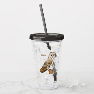 Barn owl bird cartoon illustration  acrylic tumbler