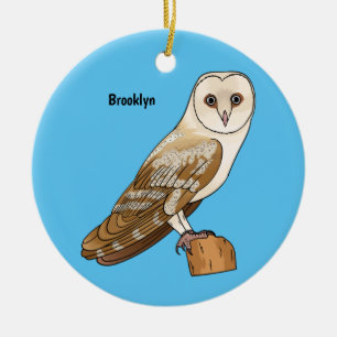 Barn owl bird cartoon illustration ceramic ornament