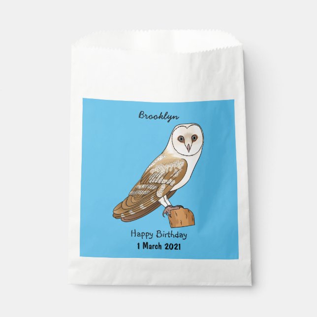 Barn owl bird cartoon illustration  favour bag (Front)