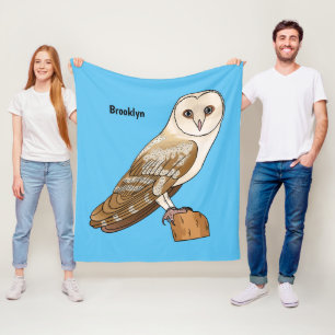 Barn owl bird cartoon illustration fleece blanket
