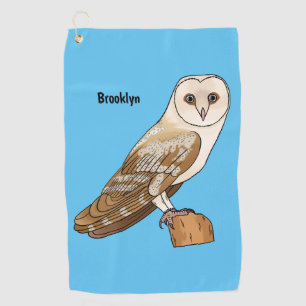 Barn owl bird cartoon illustration golf towel