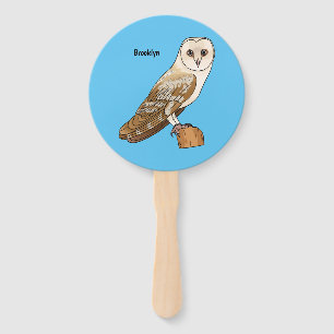 Barn owl bird cartoon illustration   hand fan