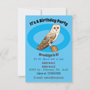 Barn owl bird cartoon illustration invitation