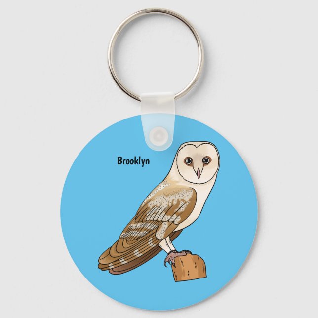 Barn owl bird cartoon illustration  keychain (Front)