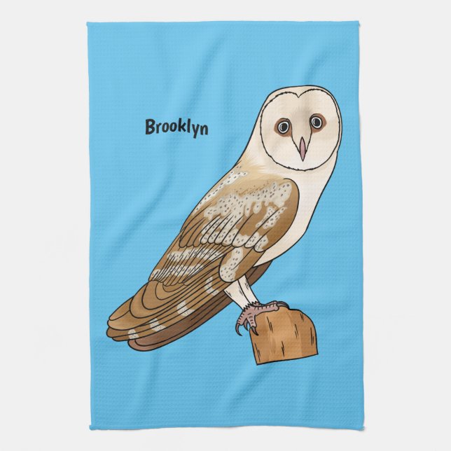 Barn owl bird cartoon illustration kitchen towel (Vertical)