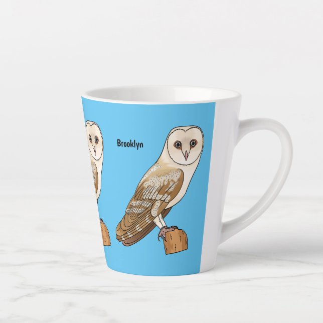 Barn owl bird cartoon illustration  latte mug (Right)