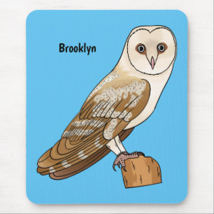 Barn owl bird cartoon illustration mouse pad