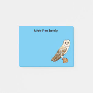 Barn owl bird cartoon illustration  post-it notes