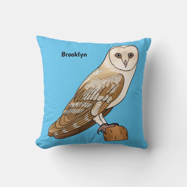 Barn owl bird cartoon illustration throw pillow (Front)