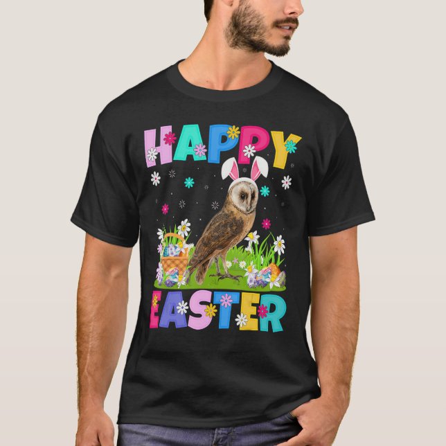 Barn Owl Bird Happy Easter Bunny Barn Owl Easter S T-Shirt (Front)