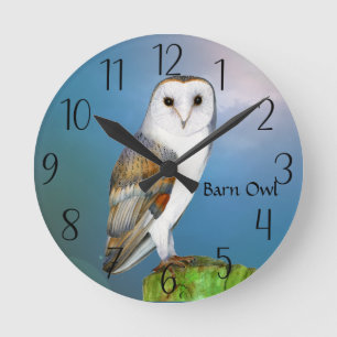 Barn Owl Bird Watercolor Painting Watch Round Clock