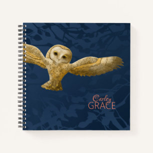 Barn Owl, Dark Blue Personalized Journal