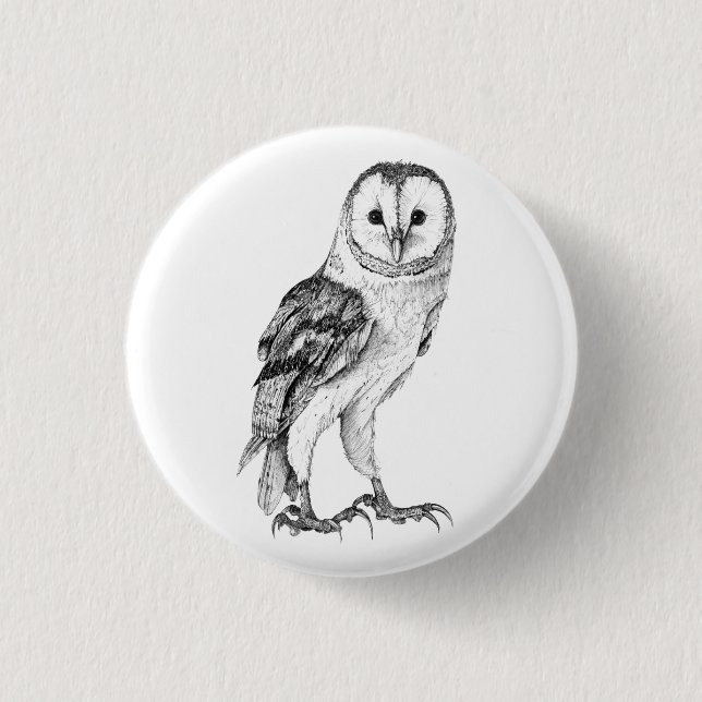 Barn Owl - Drawing In Black Pen 1 Inch Round Button (Front)