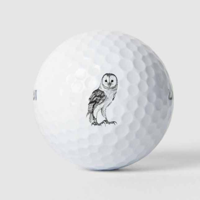 Barn Owl - Drawing In Black Pen Golf Balls (Front)