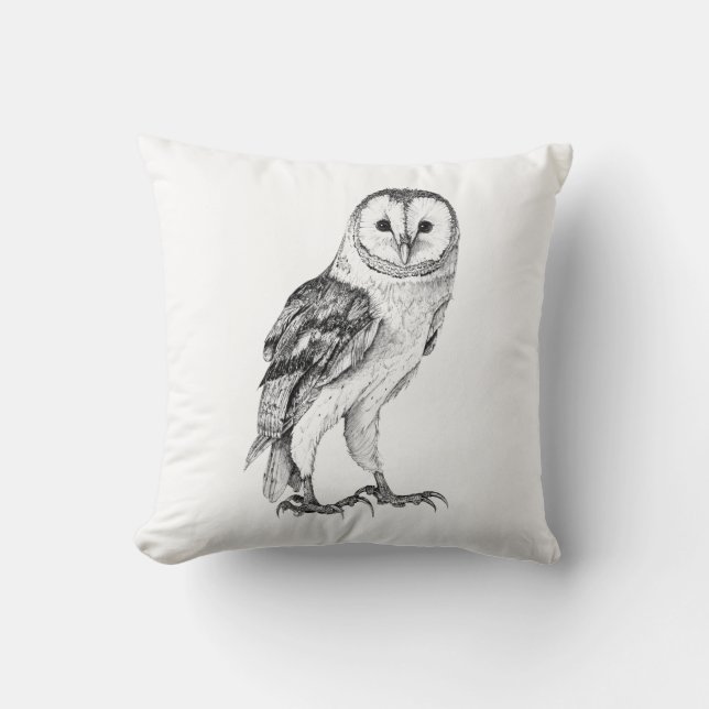 Barn Owl - Drawing In Black Pen Throw Pillow (Front)
