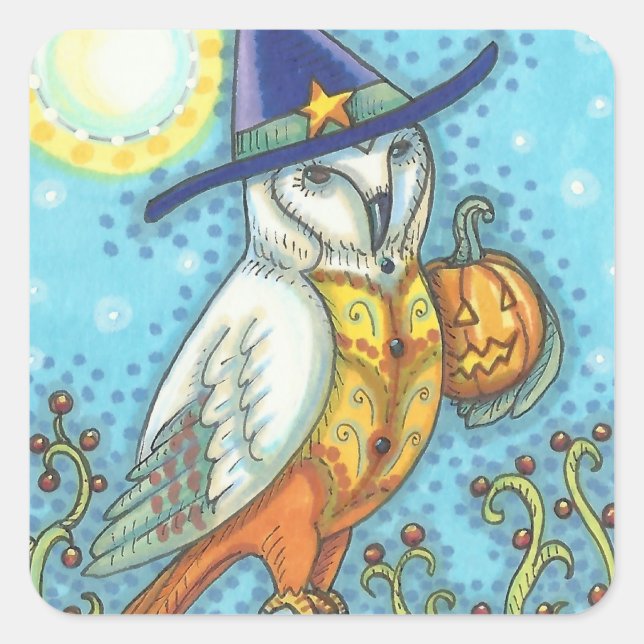 BARN OWL FOLK ART, Carré HALLOWEEN BIRD STICKERS (Devant)