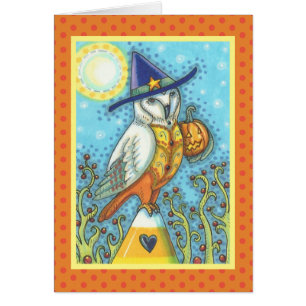 BARN OWL FOLK HALLOWEEN GREETING CARD Blank
