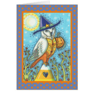 BARN OWL FOLK HALLOWEEN GREETING CARD Blank