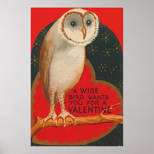 Barn Owl Heart Tree Stars Valentine Poster (Front)