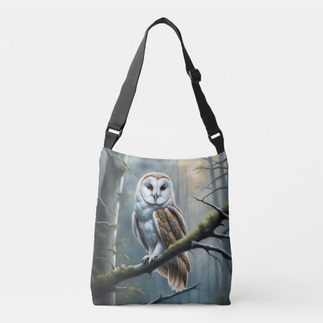 Barn Owl in a Forest Crossbody Bag (Front)