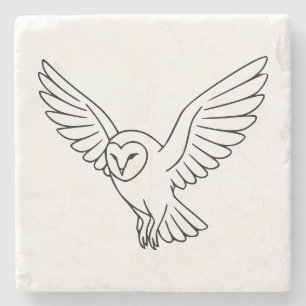 Barn Owl in Flight Line Art Stone Coaster