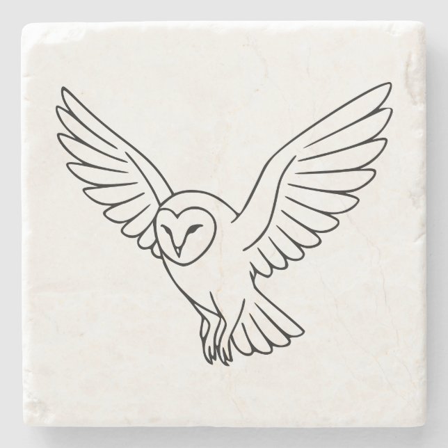 Barn Owl in Flight Line Art Stone Coaster (Front)
