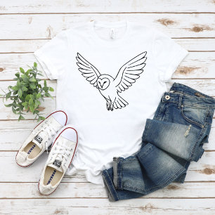 Barn Owl in Flight Line Art T-Shirt