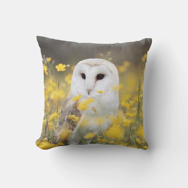 Barn Owl In Meadow Throw Pillow (Front)