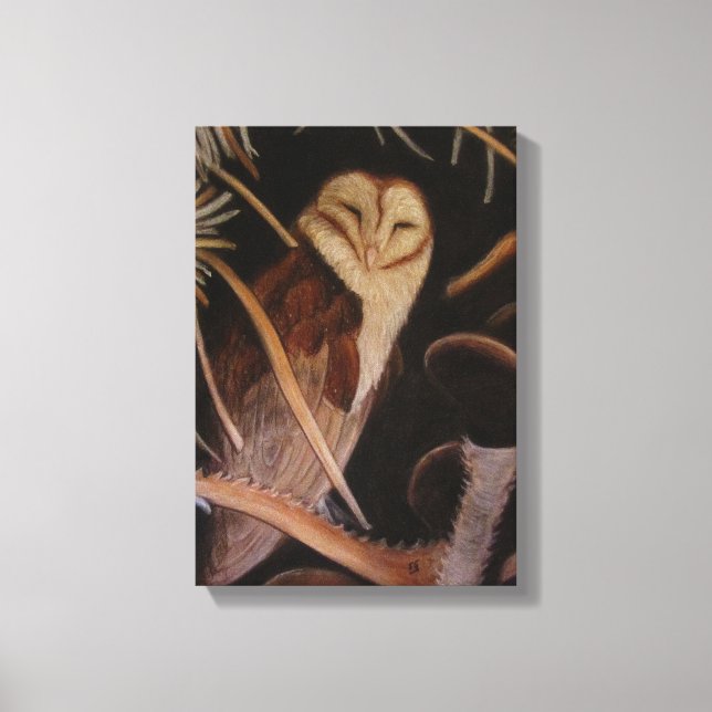 barn owl in pastel animal painting canvas print (Front)