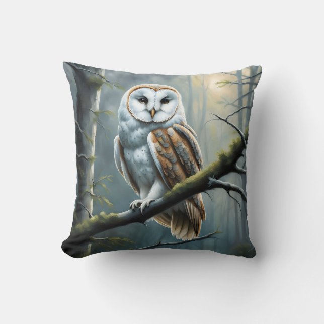 Barn Owl in the Forest Throw Pillow (Front)