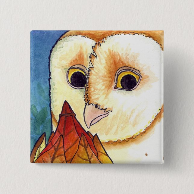 Barn Owl Leaf Lantern Button (Front)