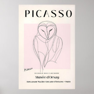 Barn Owl Line Art Print Picasso Style Mid-Century